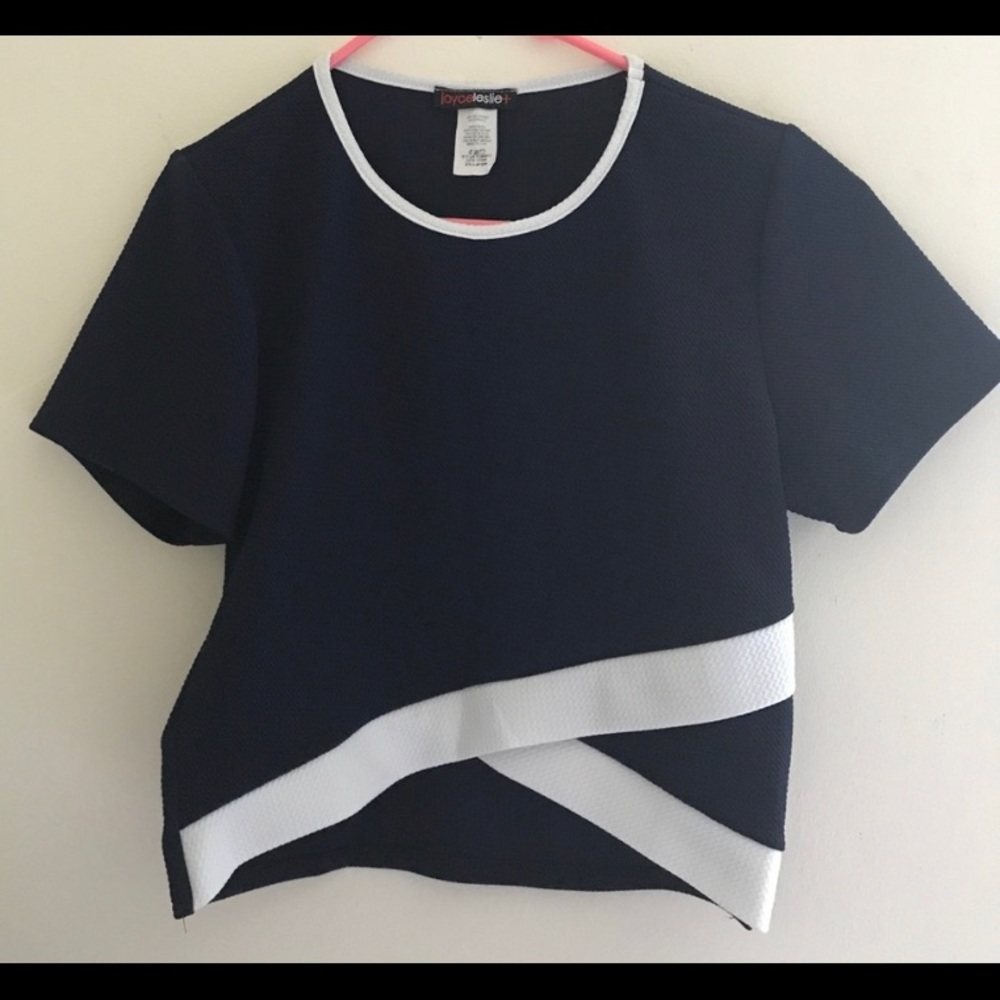 Navy Blue and White Crop Top